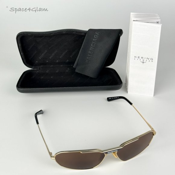 NEW Balenciaga BB0245S 003 Gold Brown Geometric Unisex Sunglasses BB 0245S main image 5